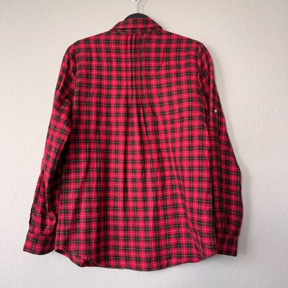 Sundance Medium Red Black Plaid‎ 100% Cotton Long Sleeve Button Up Tunic Blouse - Picture 2 of 4